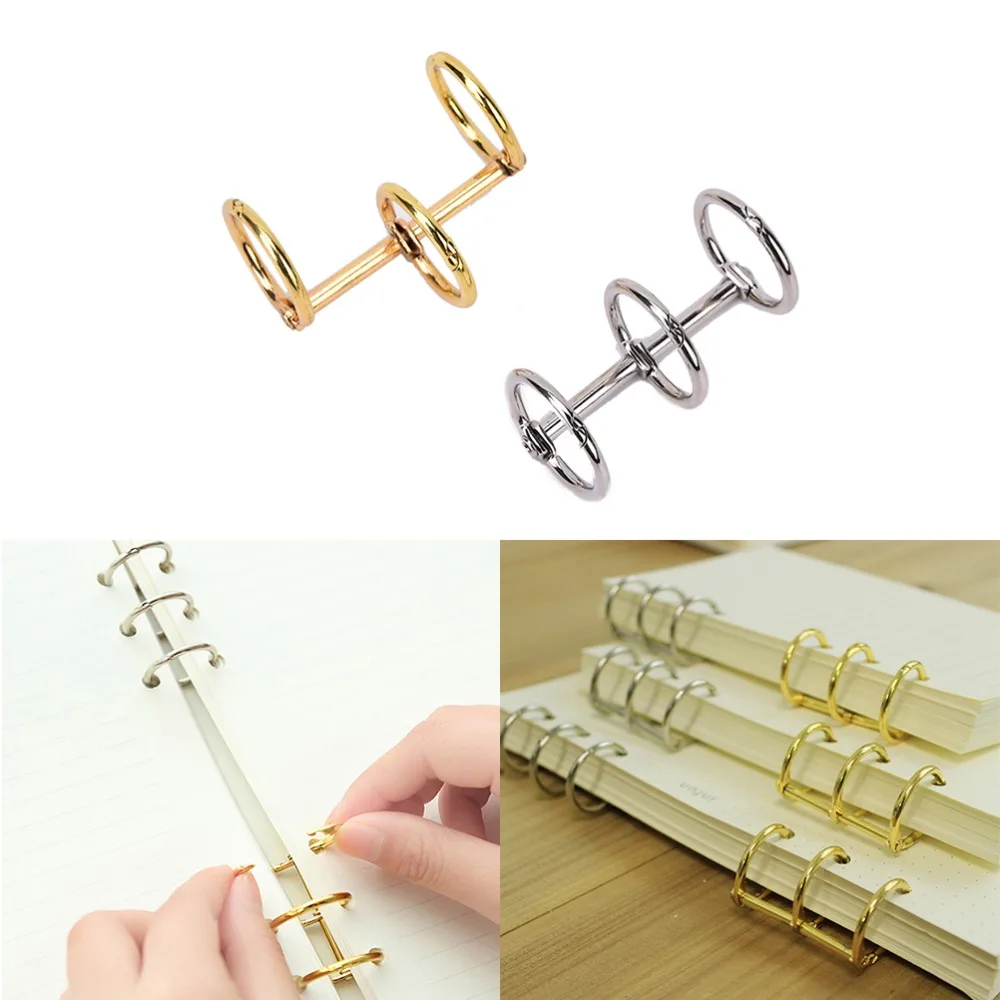 

3-Ring gold silver Album Calendar Notebook Loose Practical Leaf Binder loose-leaf Metal Split Hinged Rings Scrapbooking Binder