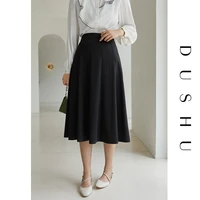dushu elegant black long skirt pleated skirt women plus size vitnage white high waist skirt female autumn winter a line skirt