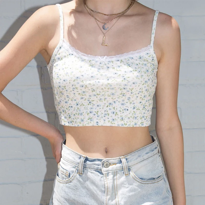 Женский Кружевной укороченный топ с цветочным принтом|Топы| |