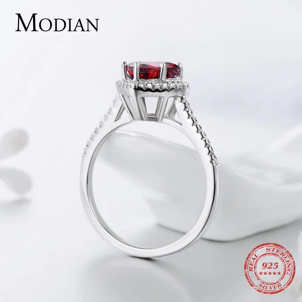 Modian 100% реальные 925 Стерлинговое серебро кольцо с сердцем красного цвета 5A CZ