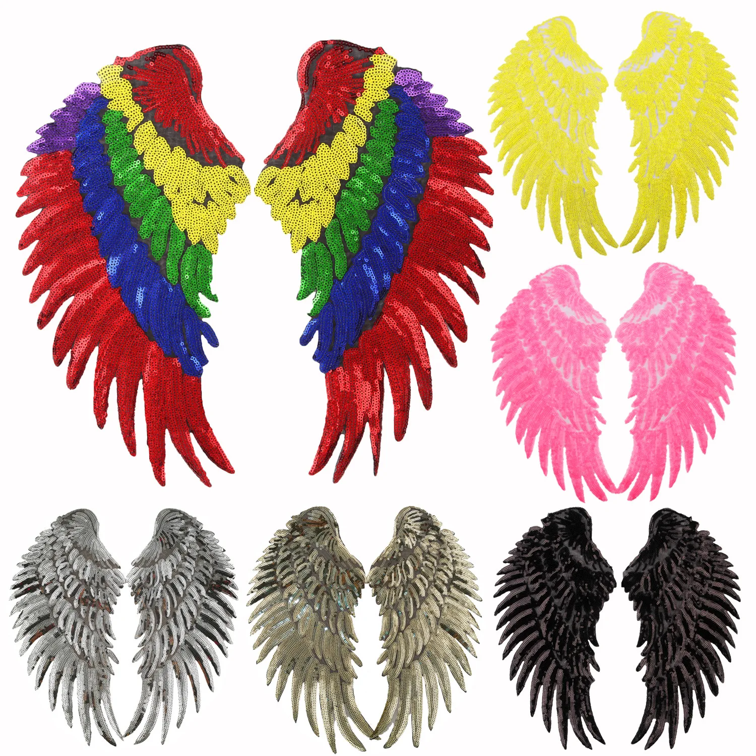 

New Arrival Large Sequin Patch DIY Angel Wings Iron on Patches for Kids Clothes Sew on Embroidered Patch Motif Applique Stickers