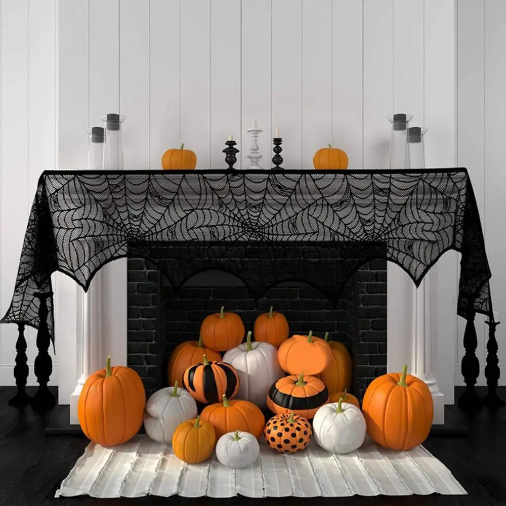 Украшение для Хэллоуина Черная кружевная паутина на камин накидка шарфа