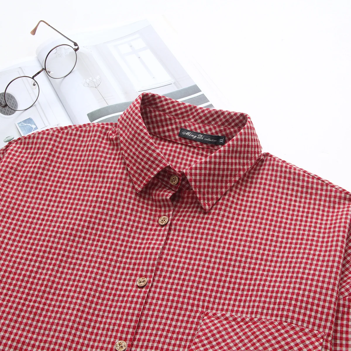 

Spring/Autumn Plus Size Women Shirt 2021 Fashion Casual Clothes Loose Long Sleeve Tops VINTAGE Single Pocket Plaid Blouses