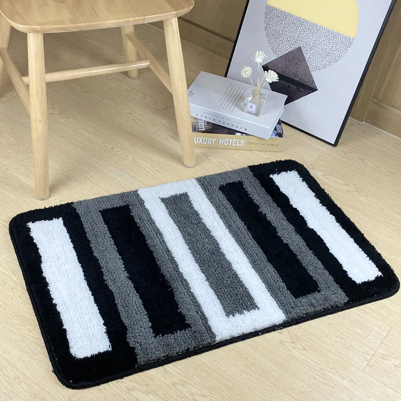 Темно серый коврик для ванной в полоску нескользящий комнаты из микрофибры
