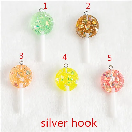 silver hook 16 шт./лот 42*19 мм амулеты для подвесных сережек брелок Diy плоские с оборота блестящие полимерные леденцы Круглые красочные конфеты - Окраска металла: silver hook