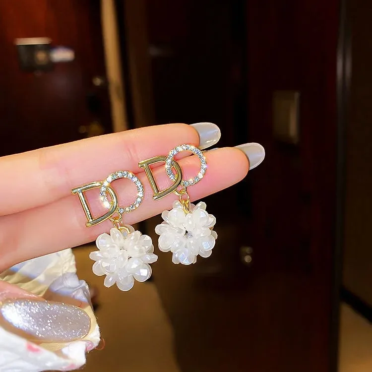 

Fashion Flower Earrings Letter Set Zircon 925 Silver Needle Earrings Earrings for Women Korean Earrings Drop Earrings