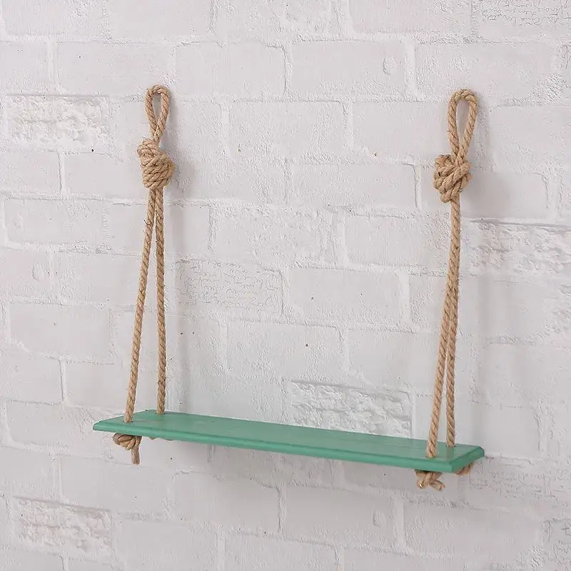 

Wall-mounted Nordic Wood Storage Rack Hemp Rope Hanging Shelf Flower Pot Living Room Wall Display Stand Hanging Board Decoration