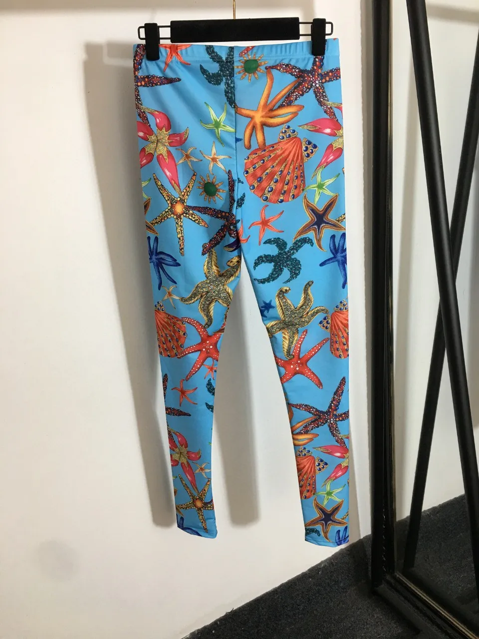 110684 Spring Summer New High Quality Luxury Elastic Waist Women Shell Starfish Fashion Print Pants High Street Slim Leggings V2