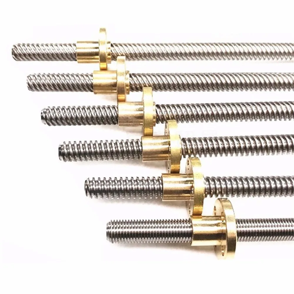 T8 Lead Screw for RepRap 3D Printers Parts Trapezoidal Screw Copper Nuts Leadscrew Part Length 250mm 300mm 350mm 400mm 500mm