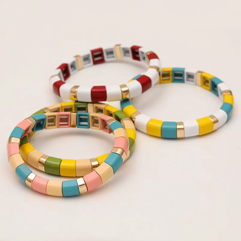 Эмалированные тянущиеся браслеты для женщин Armbandjes Dames Pulsera Masculina Rainbow Tile Барселона