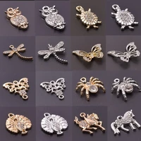 butterfly charm 5pcs rhinestone animal spider owl horse pendant charms for jewelry making supplies dragonfly peacock accessories