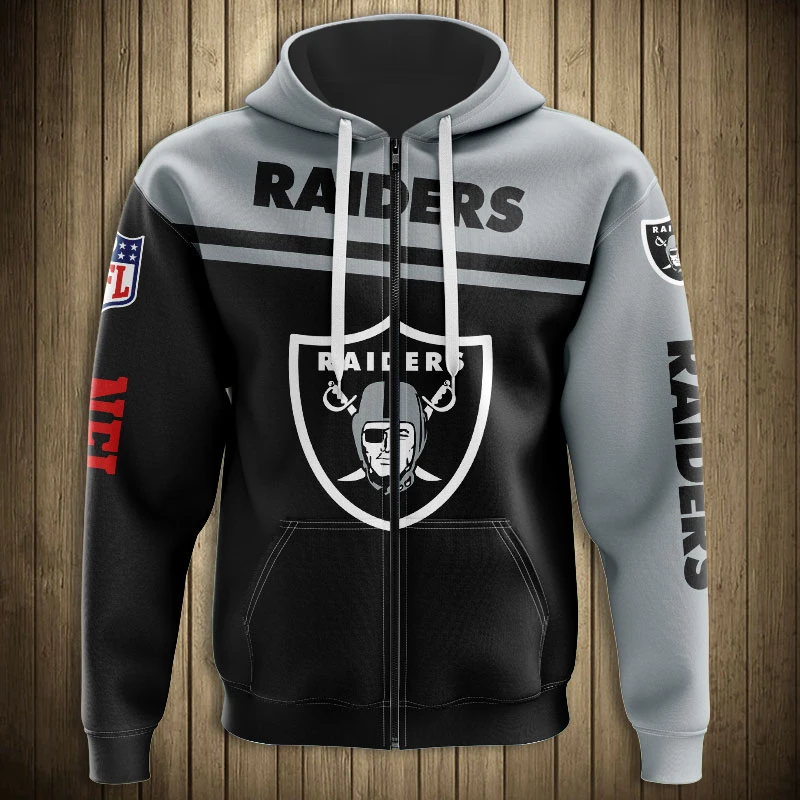 

Las Vegas Men's Cool Football Sportswear Black And White Stitching Grid Shield Printing Raiders 3D Zipper Hoodies