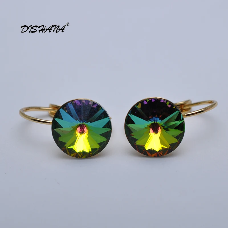 18K Real Gold Plated Модные Винтажные классические серьги золотистого цвета для женщин, серьги-капли красного цвета из австрийского кристалла, Круглый E0001-3 с камнем - Окраска металла: 18K Real Gold Plated