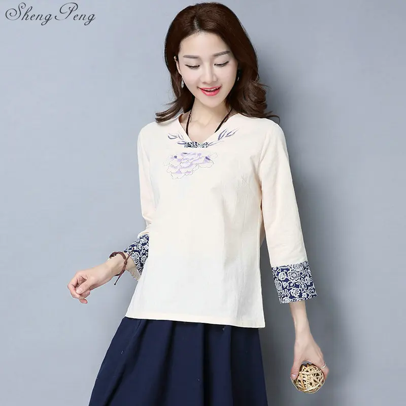 2019 винтажные рубашки из хлопка и льна в китайском стиле женские повседневные с