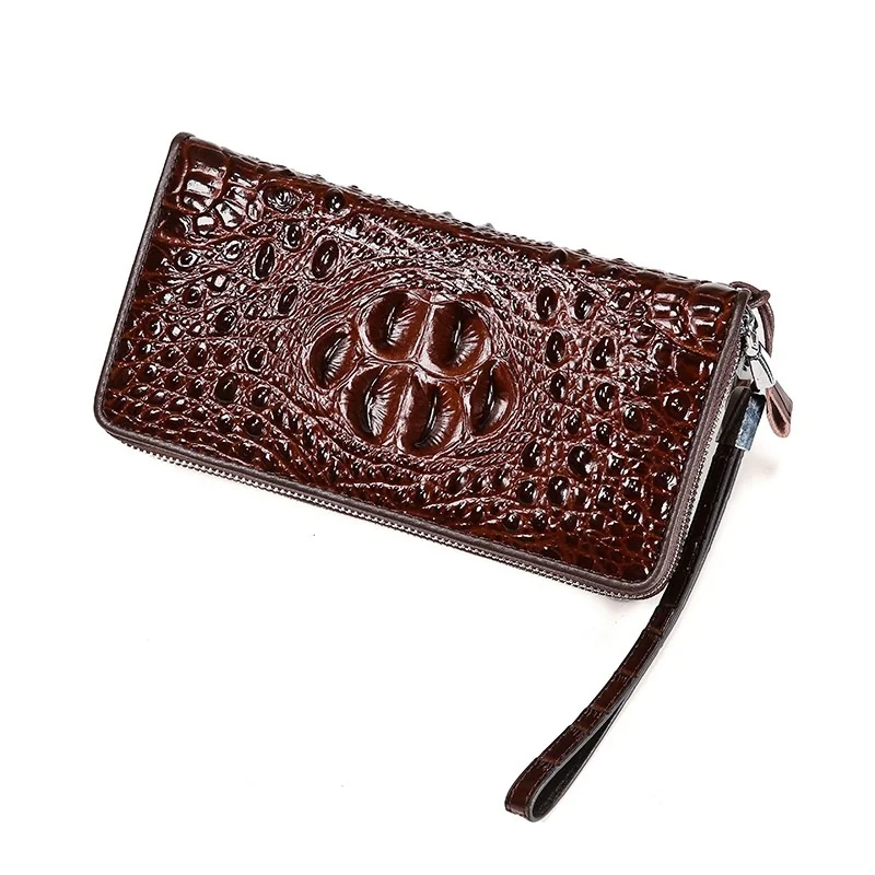 First Layer Cowhide Double Zipper Mens Wallet Genuine Leather Luxury Multi Card Holder Purse Fashion Large Capacity Money Clip