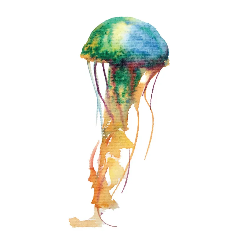 Watercolor Jellyfish Temporary Tattoo Sticker Waterproof Cartoon Kids Children Party Favor Decorations Arm Body Art 10.5X6cm | Красота и
