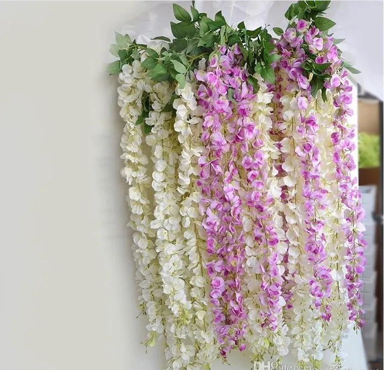 

180CM long Elegant Artificial Silk Flower Wisteria Vine Rattan DIY Garland For Wedding Centerpieces Decorations Home Ornament