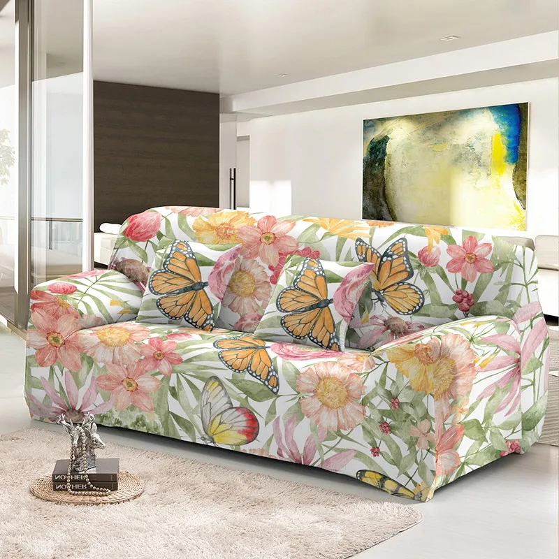 Beautiful Flowers Sofa Cover Elastic Non-Slip Universal Slipcover For All Seasons 1/2/3/4 Seater All-cover Couch Covers | Дом и сад