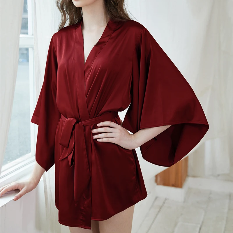 Женское шелковое кимоно BALALOUM желтая ночная рубашка Свадебные вечерние банные