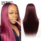 ISEE волосы Бургундия прямая шнуровка, парики 150% плотность кружева передние человеческие волосы парики предварительно сорванные монгольские прямые кружевные передние парики