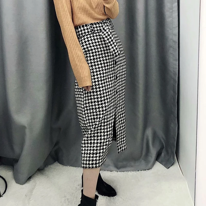 Женская клетчатая юбка макси в стиле ретро Повседневная офисная винтажная