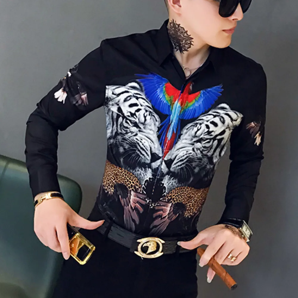 Дизайнерские мужские рубашки с 3D принтом, с длинным рукавом, Camisa Masculina, Повседневная приталенная Мужская рубашка для работы в ночном клубе, уличная рубашка
