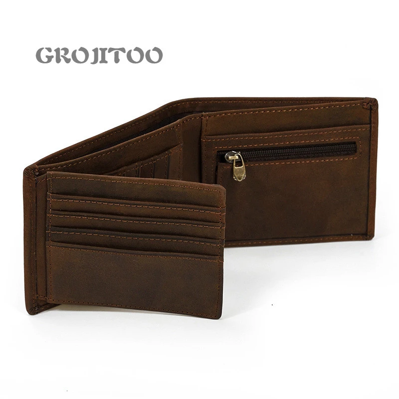 Кожаный кошелек GROJITOO из кожи Крейзи Хорс мужской короткий воловьей складной