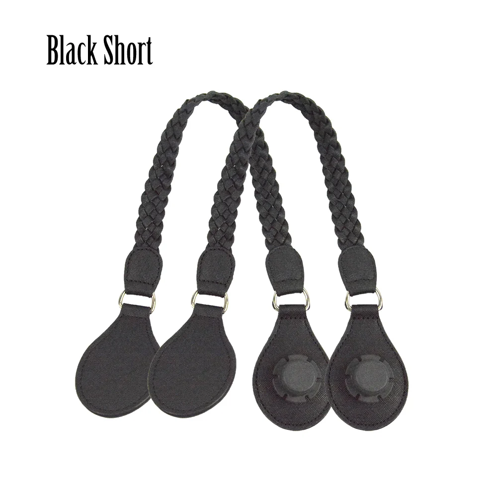 black short TANQU 1 пара длинных коротких кожаных плетеных ручек из искусственной кожи, Классическая мини-сумка O для Obag, женская сумка на плечо - Цвет: black short