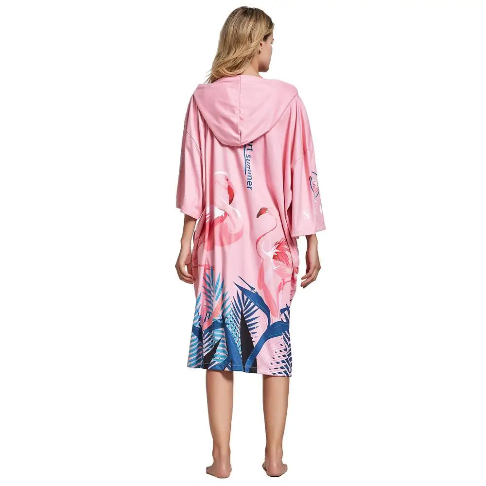 

SBART Women Sunscreen Beach Swimming Cloak Cover-up Bathrobe with Hood Bathing Towel Cape Bathtub Quick-drying Swim Dress Pink