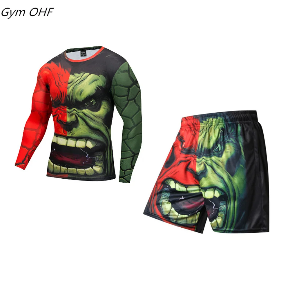 

Men Sport Kickboxing Set Compression T-Shirt Men Boxing Jerseys BJJ Muay Thai Shorts Sets Gym Fitness Rashguard MMA Training