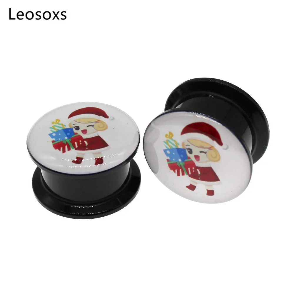 

Leosoxs 2pcs New Product Explosion Sweet Little Girl Acrylic Ear Expander Christmas Jewelry Exquisite Body Piercing Jewelry