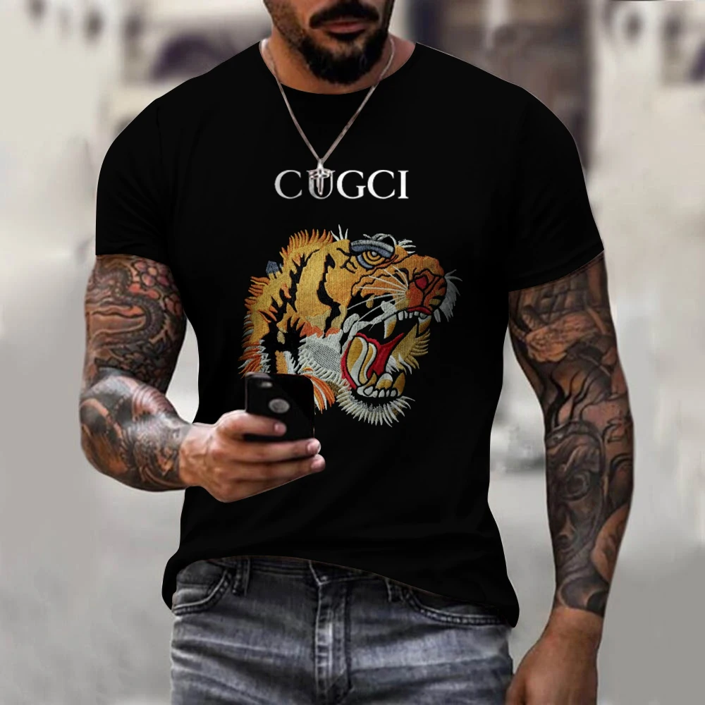 

New men's 3D Tiger GU solid color printing Harajuku T-shirt fashion streetwear stitching size 110-6XL summer fashion plus size