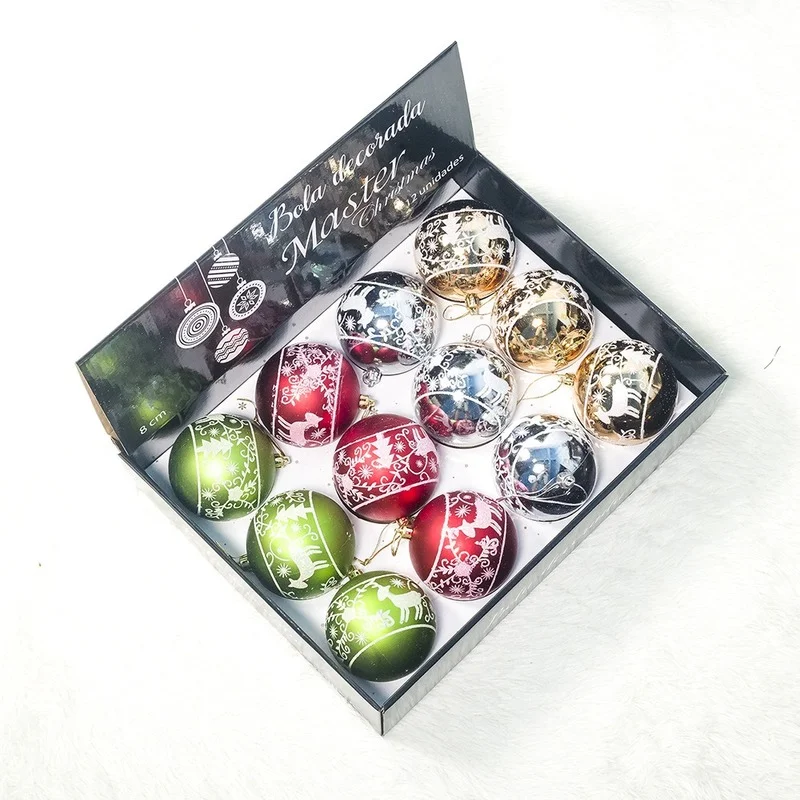

12pcs/pack 8cm Printed Christmas Balls Gold Pink Red Ball Christmas Tree Decorations Hanging Pendant Xmas Party Decor for Home