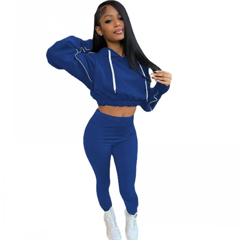 

Комплект одежды женский из 2 предметов, свитшот с капюшоном и однотонные штаны