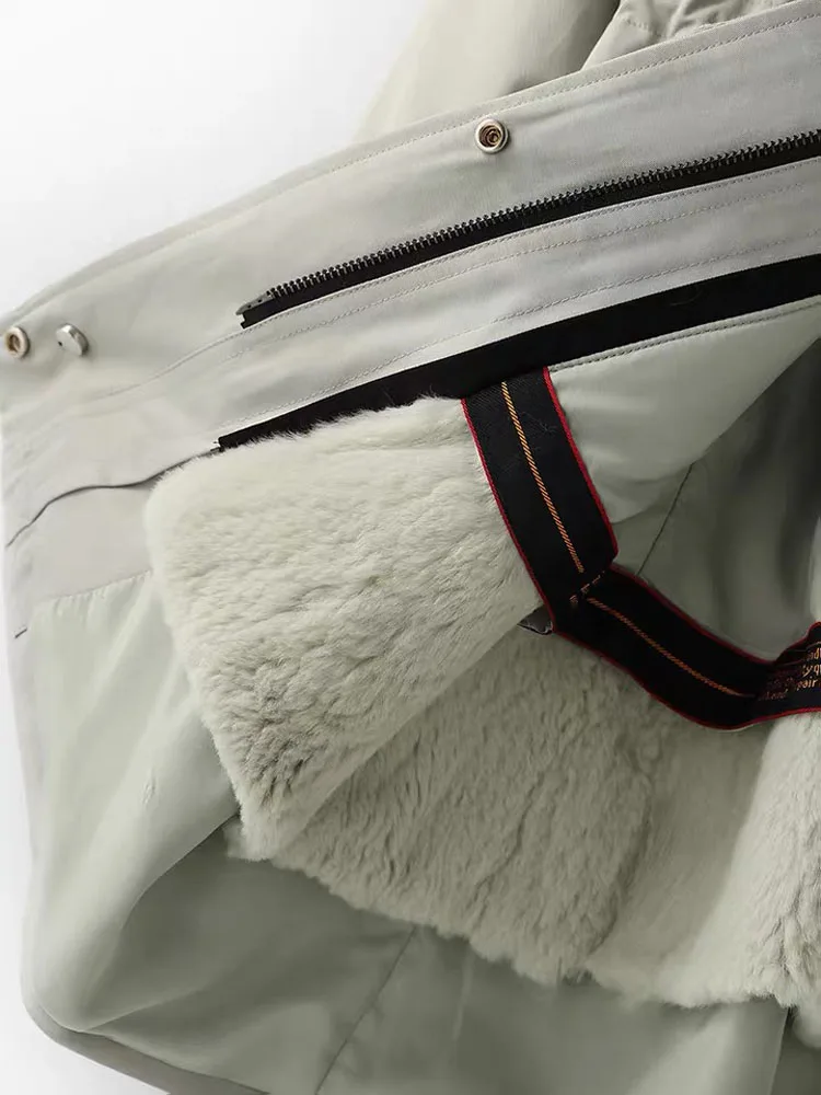 Rex Rabbit Fur Liner Fox Fur Collar Parka Women's Mid-Length Detachable Fur Coat