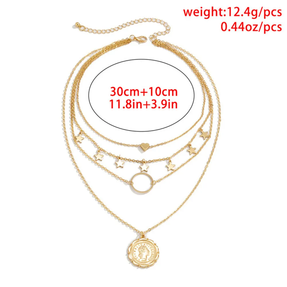 

Cosysail Retro Star Heart Circle Pendant Necklace for Female 2021 Trendy Multi layer Portrait Necklace Party Jewelry Accessories