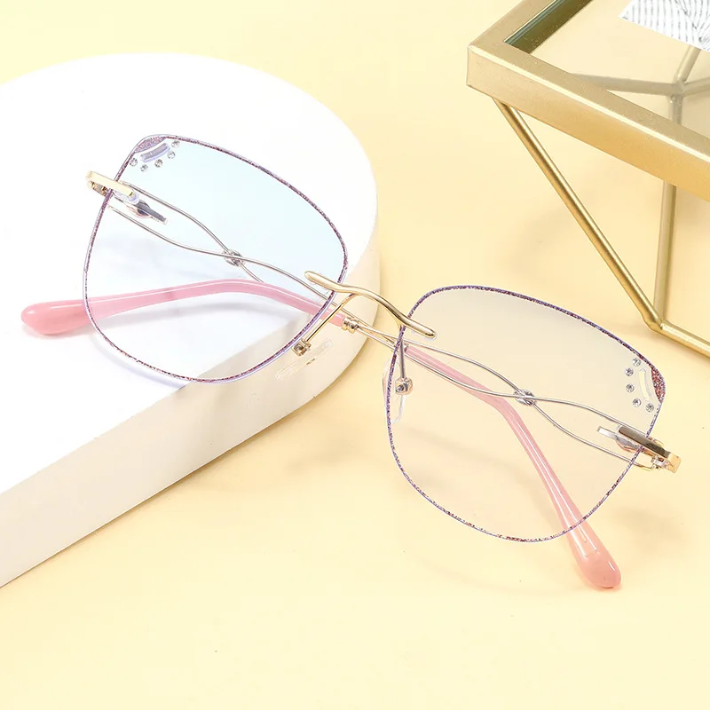 

2371 New diamond cut rimless blue light proof glasses