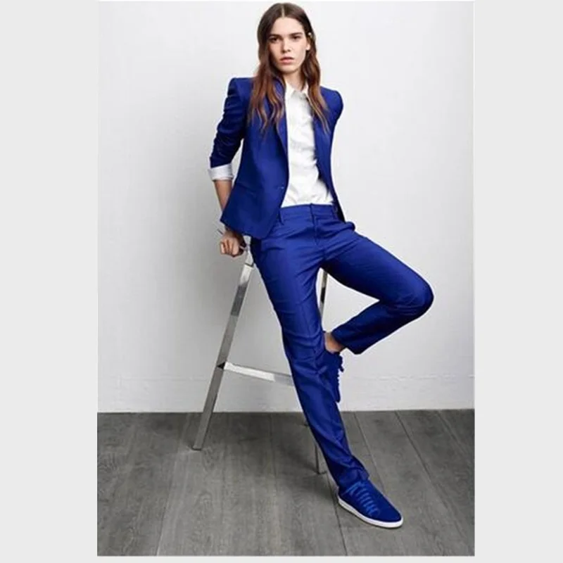 Womens Formal Pantsuits Custom Made Royal Blue Women Ladies Fashion Office Business Tuxedos Jacket+Pants Business Pant Suits