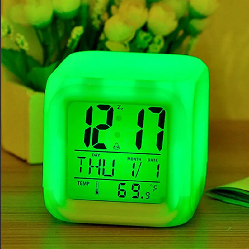 Светодиодный Будильник 7 цветов меняющийся Цифровой настольный гаджет цифровой