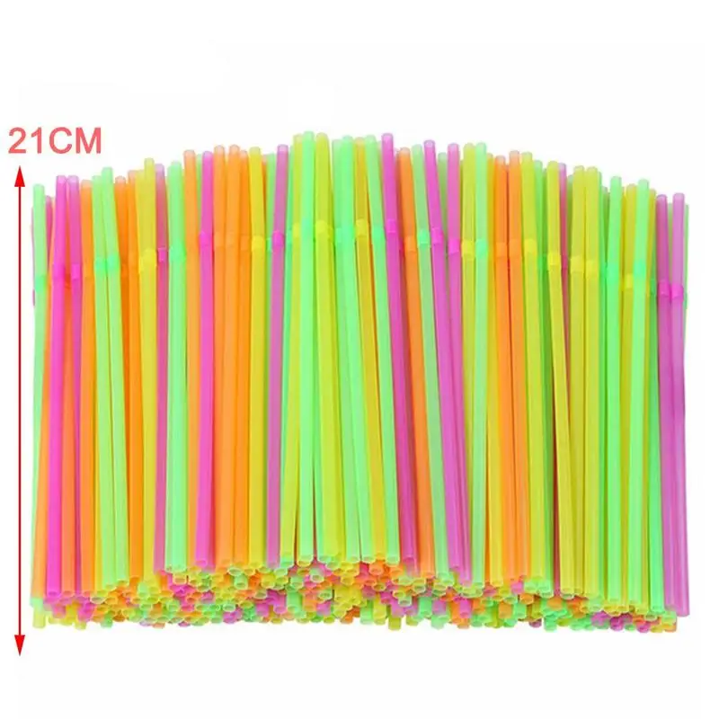 

A set of 100 Disposable Straws Flexible Plastic Drinking Drink Fluorescent Club DIY Bar Bar Straws Straw Accessorie Straws G6G5