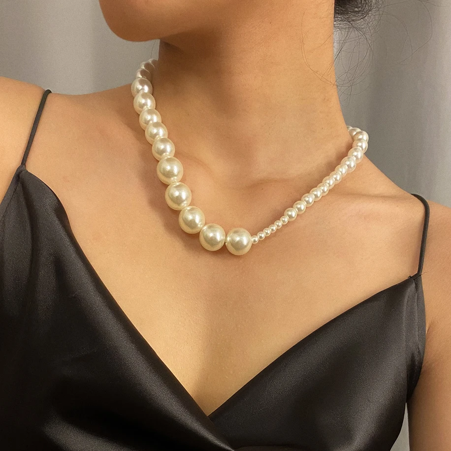 

Imitation Pearls Chain Choker Necklace for Women Elegant White Baroque Pearl Beads Classic Collar Necklace Wedding Jewelry