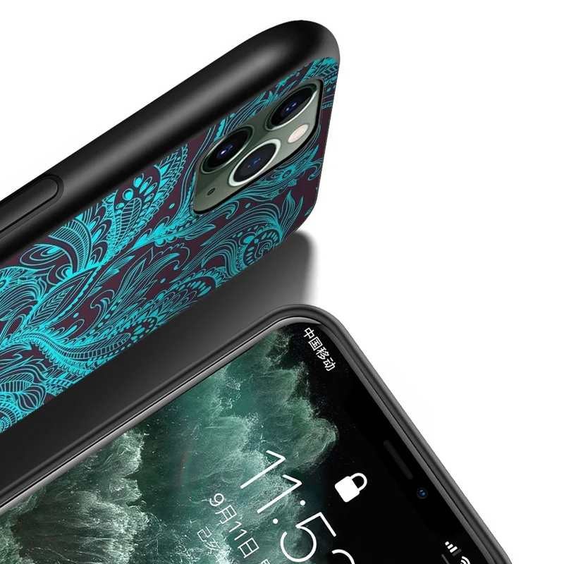 

Colorful Mandala Datura Flower Art For Apple iPhone 12 11 XS Pro Max Mini XR X 8 7 6 6S Plus 5 SE 2020 Black Cover Phone Case