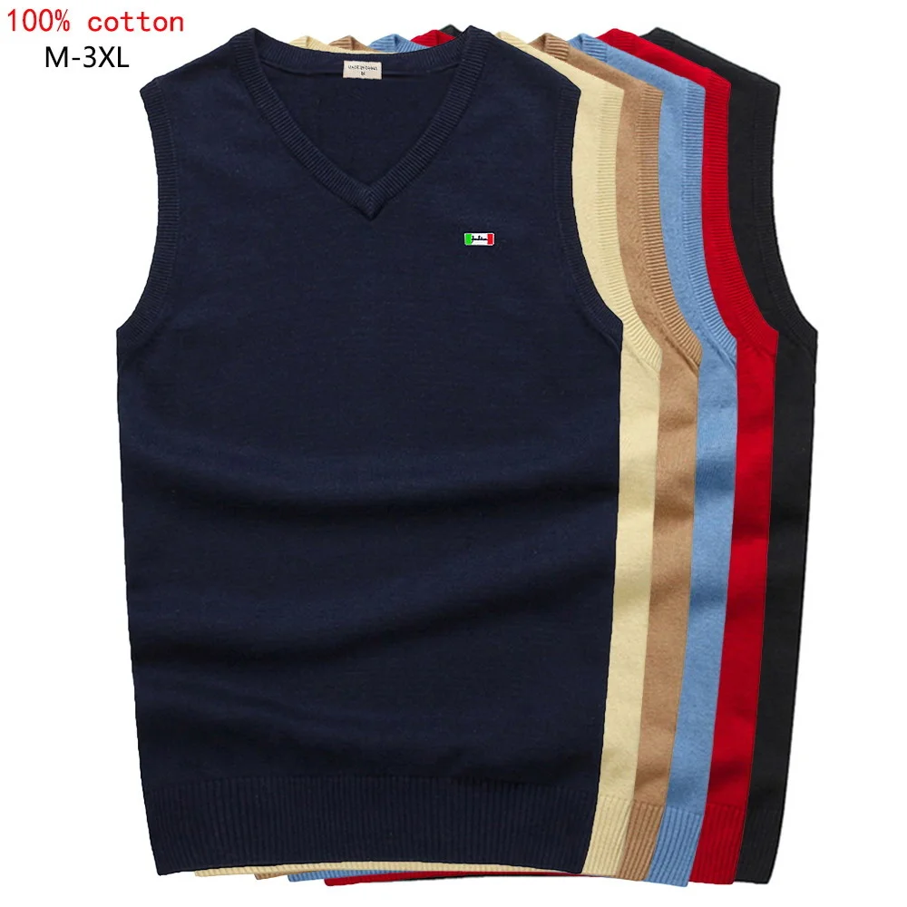 

100% хлопок, мужской свитер, весна-осень, V-образный вырез, облегающий жилет, теплый свитер без рукавов, облегающий стиль, повседневный телефон,...