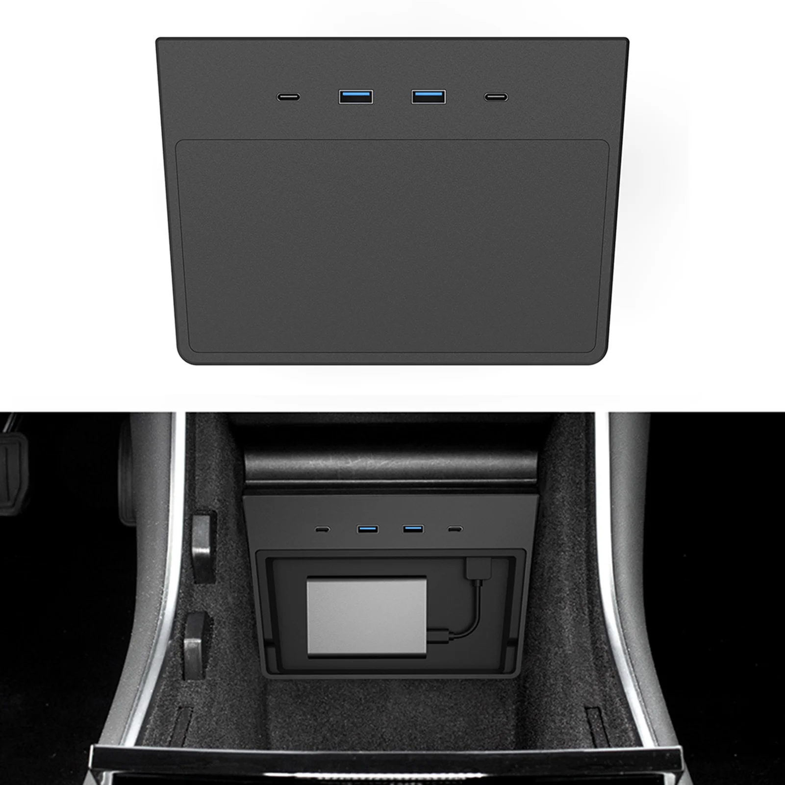 usb hub 56 ports ssd disk sticks center console kit memory storage box accessories for tesla model 3 wireless charging pad free global shipping