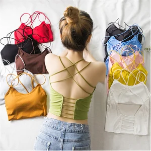 Майка женская хлопковая с перекрестной спинкой, пикантный короткий топ без рукавов, удобное нижнее белье в Корейском стиле, топ с мягкими чашечками, на лето