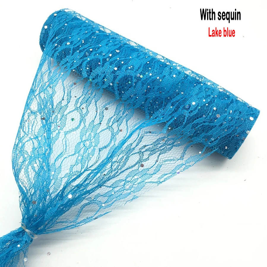 Sequin-Lake blue Рулон кружева органза катушка ткань ленты 30*910 см Сетка Ткань DIY свадебное мероприятие лента на стул для вечеринки лук настольная дорожка украшения - Цвет: Sequin-Lake blue