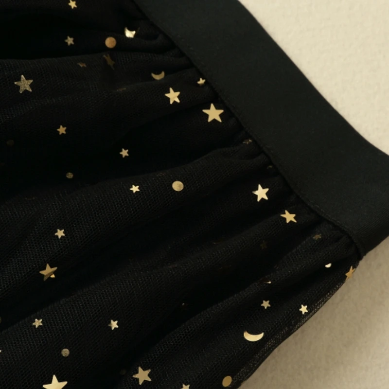 Блестящая Звезда плиссированные юбки в складку черный 2019 PDD блестящая длинная