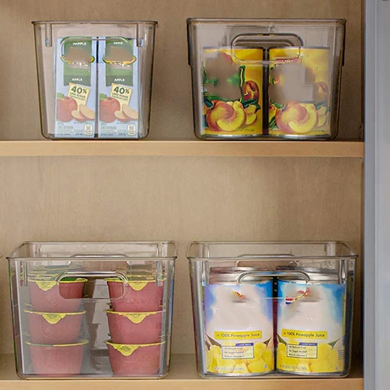 

Set of 4 Pantry Organizer Bins Household,Plastic Food Storage Basket with Handles for Kitchen,Cabinets,Refrigerator