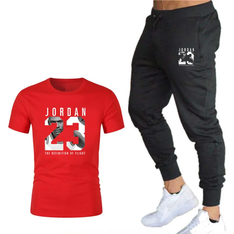 

2021 New Fashion Men's Short Sleeve + Casual Pants Two-piece Suit Men's Brand Summer Sportswear Printed Cotton T-shirt Set