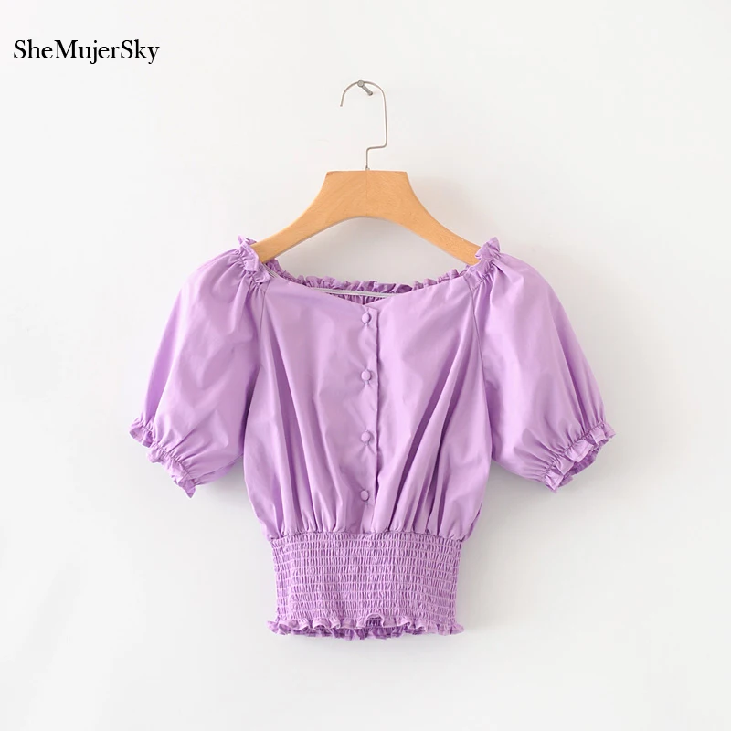 SheMujerSky Женская белая милая блузка с оборками рубашки коротким рукавом топы
